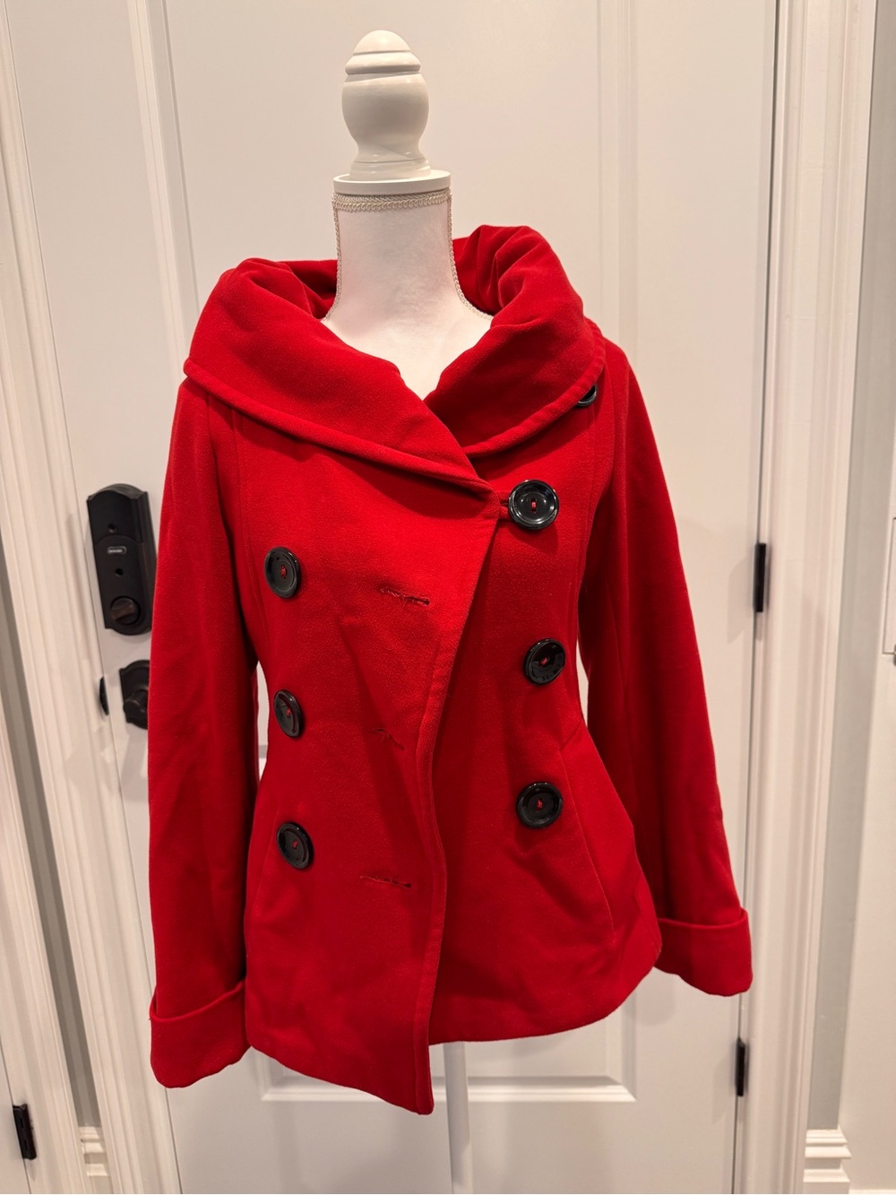 Women's Red Double-Breasted Shawl Collar Trench Coat